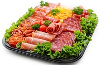 Cold cut platter lunch dish food.