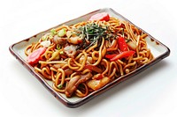 Yakisoba plate noodle food meal.