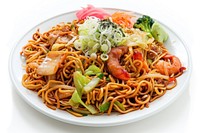 Yakisoba plate spaghetti noodle pasta.