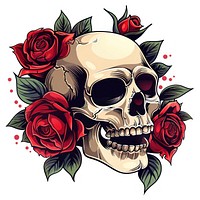 Tattoo illustration of a skull and roses illustrated graphics blossom.