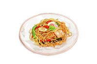 Illustration of yakisoba plate spaghetti noodle pasta.