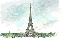 Eiffel tower in style pen sketch city art.
