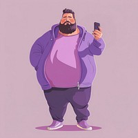 Holding up cellphone cartoon purple adult.