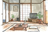 Japandi interior in style pen art architecture electronics.
