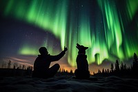 Dog silhouette photography aurora sky man.