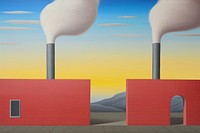 Illustration of a smoking chimneys painting art architecture.