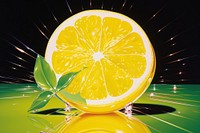 Airbrush art of a lemon grapefruit produce plant.