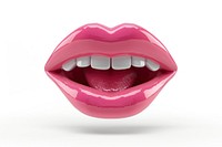Pink mouth lipstick teeth white background.