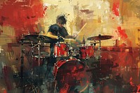 A drummer splashing cymbals in the bar painting art recreation.