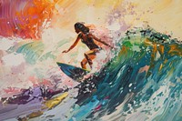 A woman surf painting art recreation.