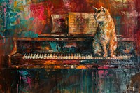 Cat sitting on piano art performer wildlife.