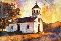 Impressionist church painting art architecture.