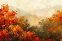 Impressionist autumn mountain hill painting art vegetation.