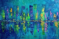 Impressionist night cityscape painting art person.