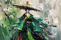 Japanese woman wear traditional dress painting art graphics.