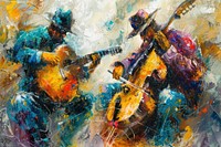 Two musicians jamming painting art performer.