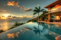 Beautiful modern luxury home tropical pool tree.
