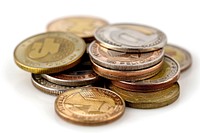 Close-up photo of euro coins backgrounds money white background.