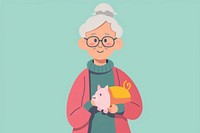 Flat illustration senior woman holding piggy bank cartoon representation retirement.