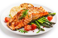 Grilled salmon plate seafood meat.
