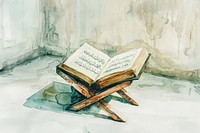 Ink painting Open Quran books on the stand in the mosque publication paper architecture.
