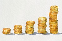 Ink painting rising Golden coin stacks gold money investment.