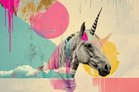 Retro collage of unicorn painting animal mammal.