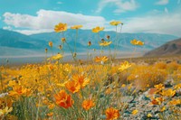 Wildflowers in Death Valley National Park asteraceae vegetation landscape.