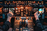 A pilot controlling in plane cockpit transportation scoreboard blackboard.