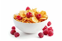 Bowl of Cornflakes and Raspberries raspberry bowl snack.