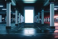 Blank led screen pillar mockup at parking lot transportation automobile lighting.