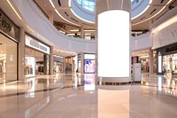 Blank led screen round pillar mockup indoor shopping mall indoors architecture flooring.