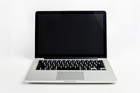 Modern laptop computer white background portability electronics.