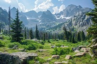 Rocky mountain range wilderness vegetation landscape.