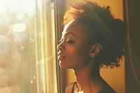 A black woman portrait standing at window side photography wedding person.