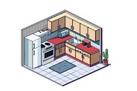 Kitchen interior cut pixel diagram indoors cad diagram.