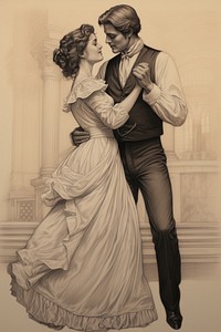 Romantic couple dancing drawing photography illustrated.