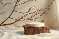 Wood pedestal or board with branches wood plant tree.