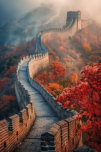 Great Wall of China landmark autumn fall season.