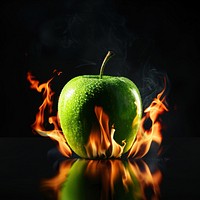 A green apple flame fire produce.