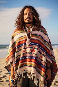 Hispanic mexican man poncho beachwear clothing.