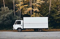 Blank white food truck mockup transportation vehicle person.