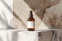 Amber bottle with white label mockup aftershave cosmetics perfume.