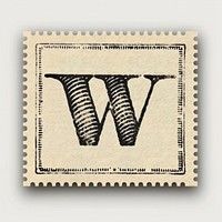 Stamp with alphabet W paper font blackboard.