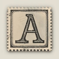 Stamp with alphabet A paper font calligraphy.