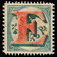 Stamp with alphabet E text font art.
