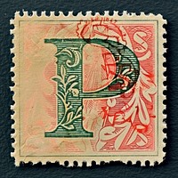 Stamp with alphabet P font art calligraphy.