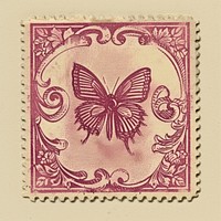 Vintage postage stamp butterfly pattern paper.