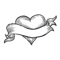 Ribbon with heart drawing sketch symbol.