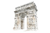 Realistic vintage drawing of arch architecture landmark sketch.